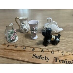 Set Lot of 5 Various Vintage Ceramic & Resin Swan Vases Figurines Home Decor